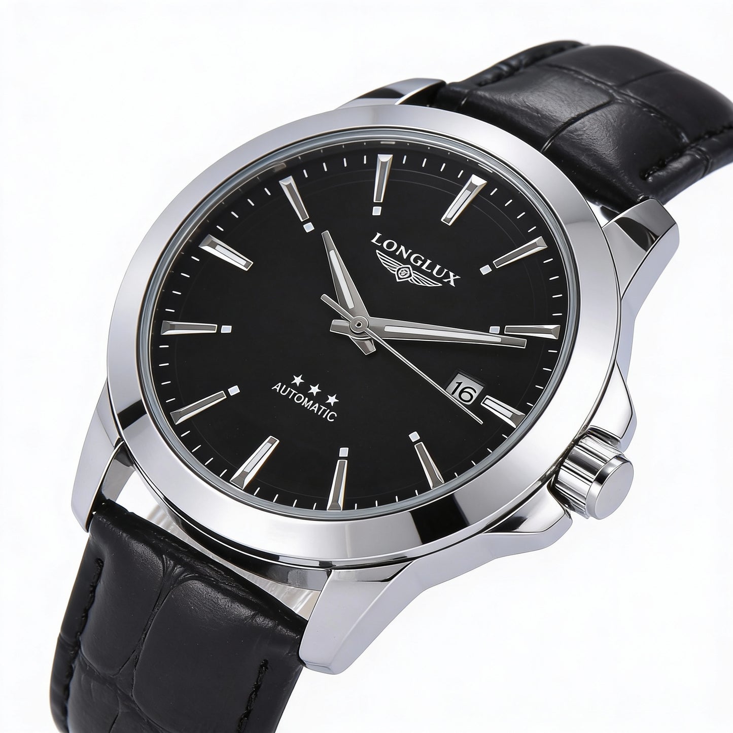 LONGLUX Relógio Automático Masculino Business - Pulseira Couro Calendário À Prova D'Água