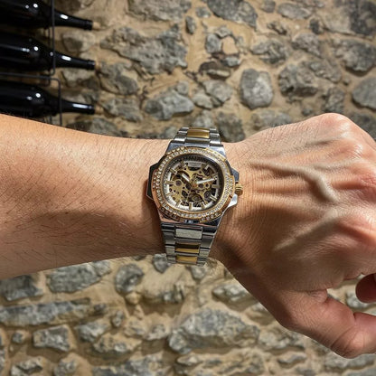 LONGLUX Relógio Mecânico Automático Masculino - Design Oco Premium À Prova D'Água