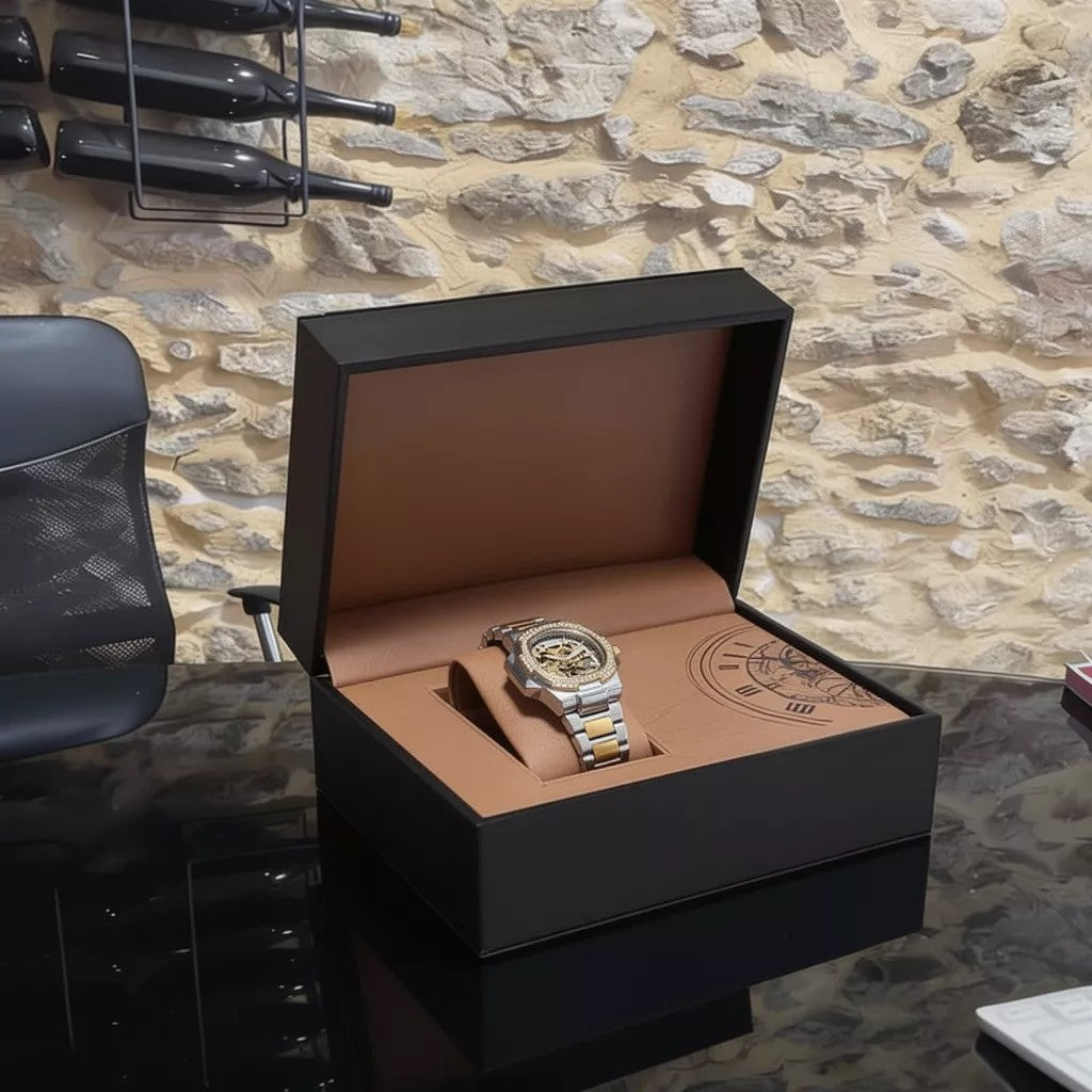 LONGLUX Relógio Mecânico Automático Masculino - Design Oco Premium À Prova D'Água