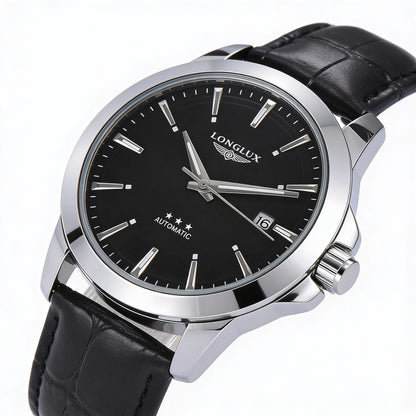 LONGLUX Relógio Automático Masculino Business - Pulseira Couro Calendário À Prova D'Água