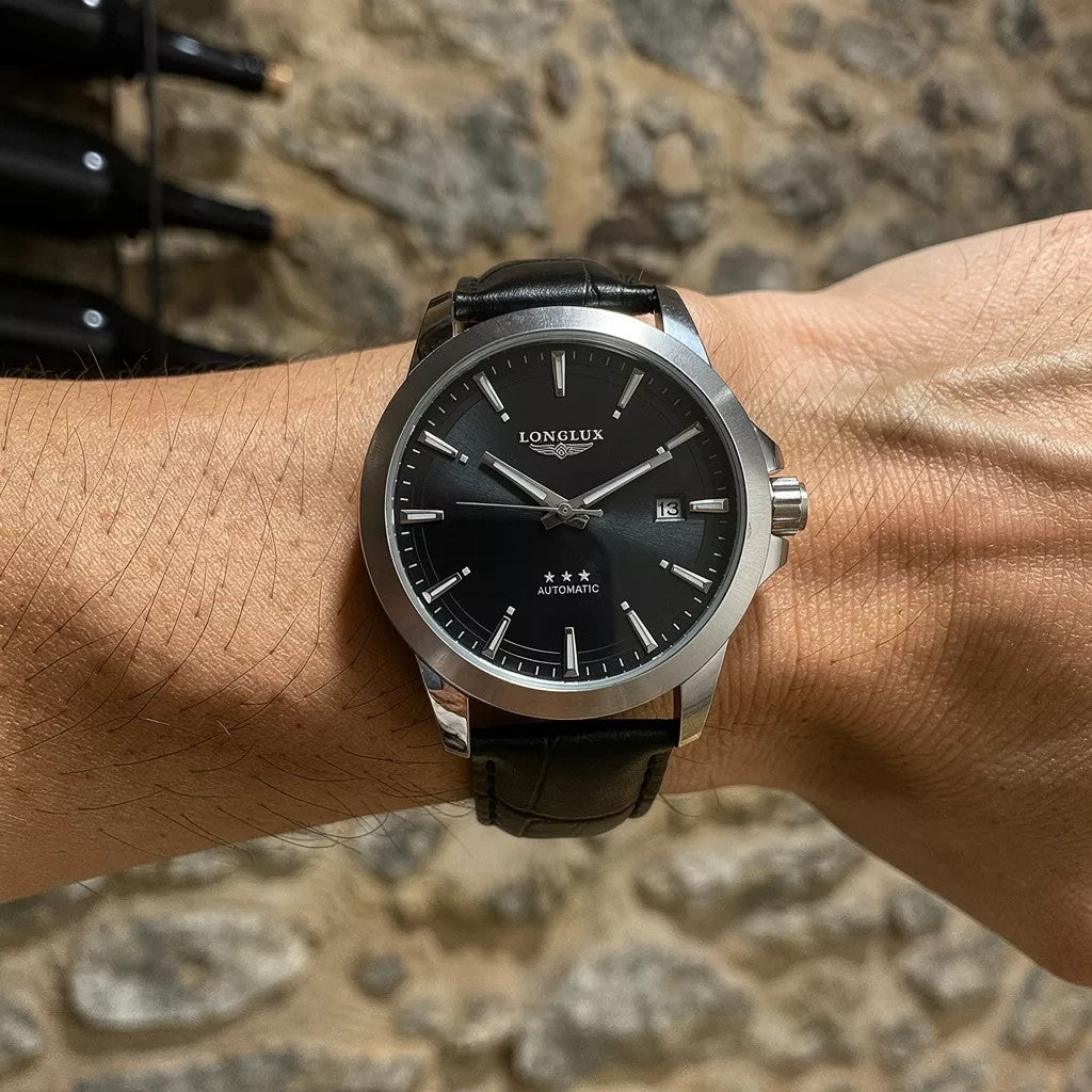 LONGLUX Relógio Automático Masculino Business - Pulseira Couro Calendário À Prova D'Água