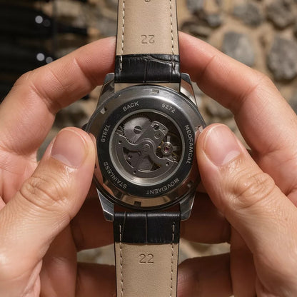 LONGLUX Relógio Automático Masculino Business - Pulseira Couro Calendário À Prova D'Água