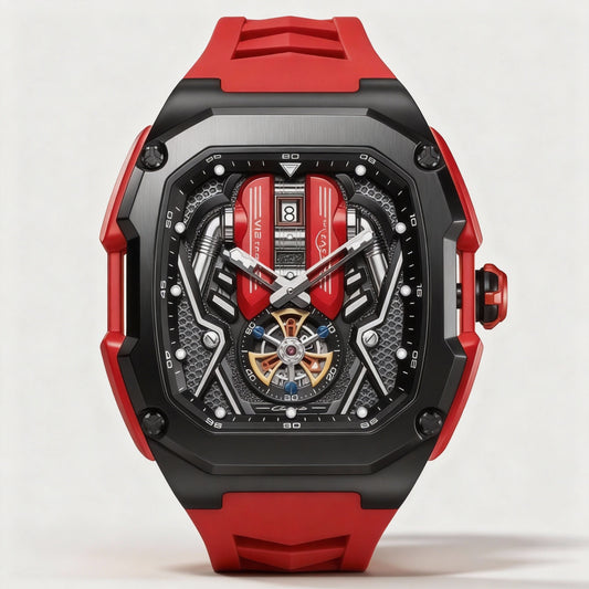 V12 Motor Luxury Watch - Red Edition