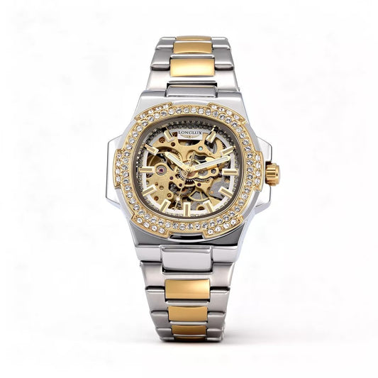 LONGLUX Relógio Mecânico Automático Masculino - Design Oco Premium À Prova D'Água