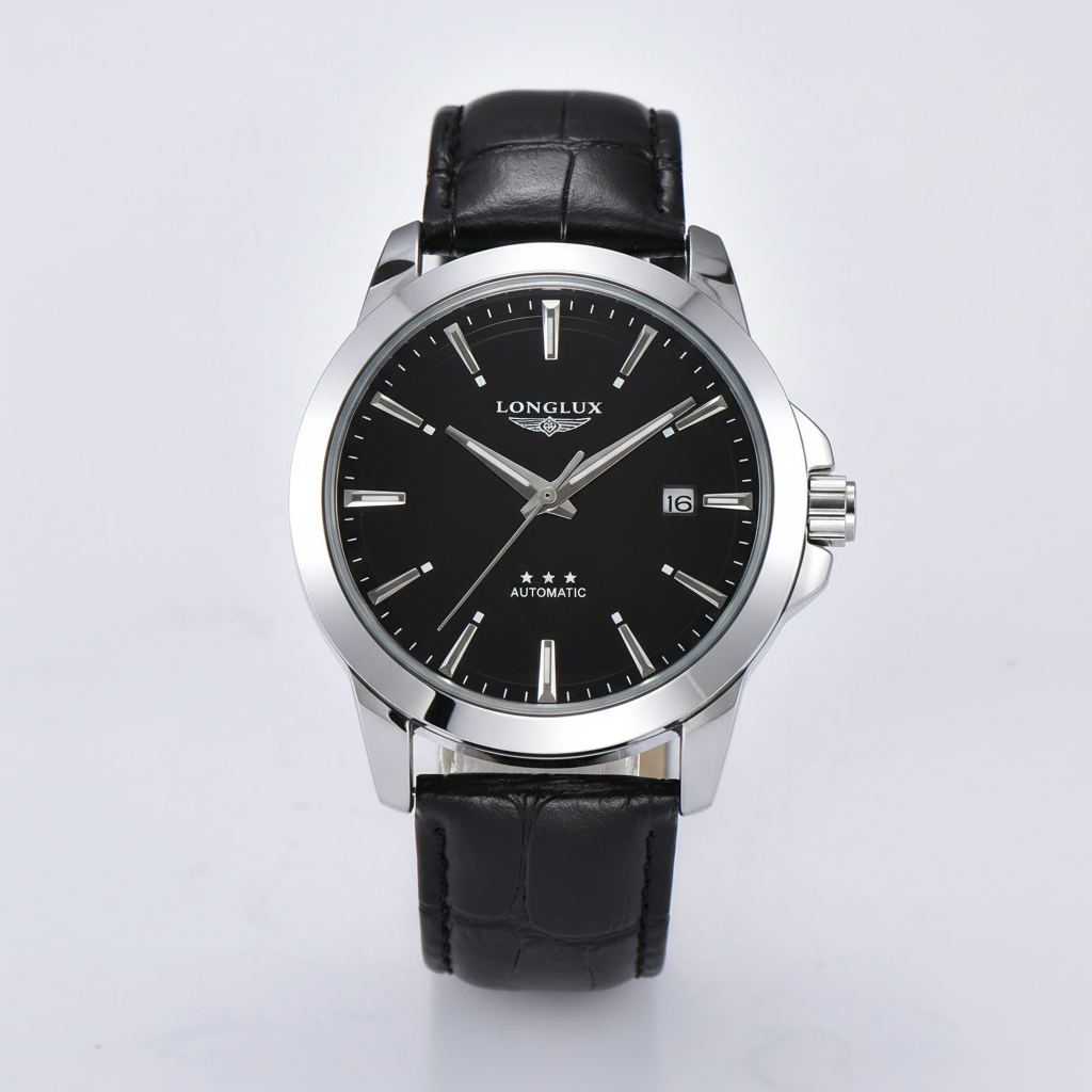 LONGLUX Relógio Automático Masculino Business - Pulseira Couro Calendário À Prova D'Água