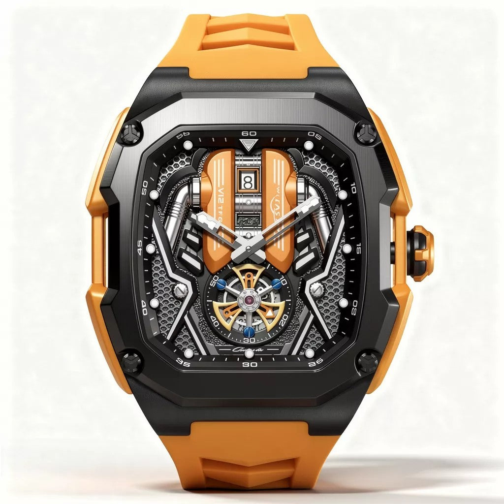 V12 Motor Luxury Watch - Orange Edition