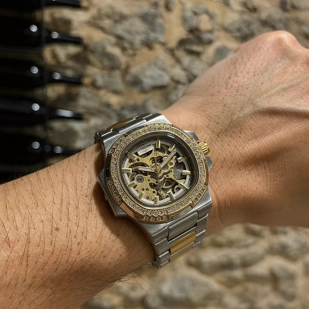 LONGLUX Relógio Mecânico Automático Masculino - Design Oco Premium À Prova D'Água